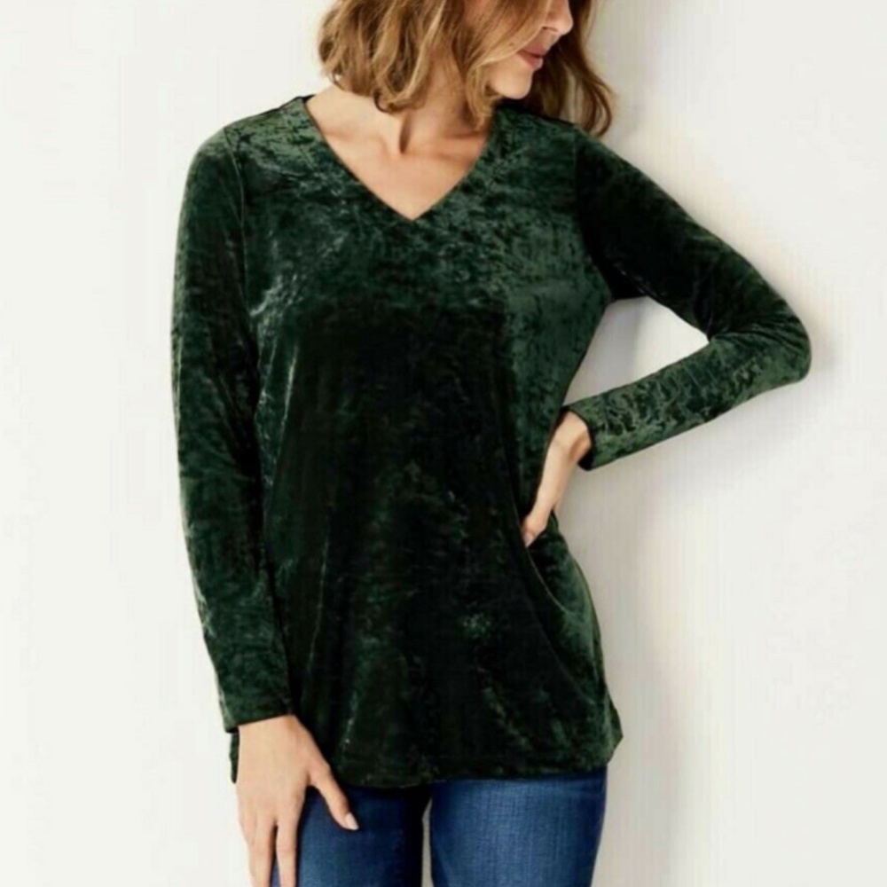 NWT Green Velvet Tunic J. Jill XS V Neck Bust 40" Forest Green Stretch Knit